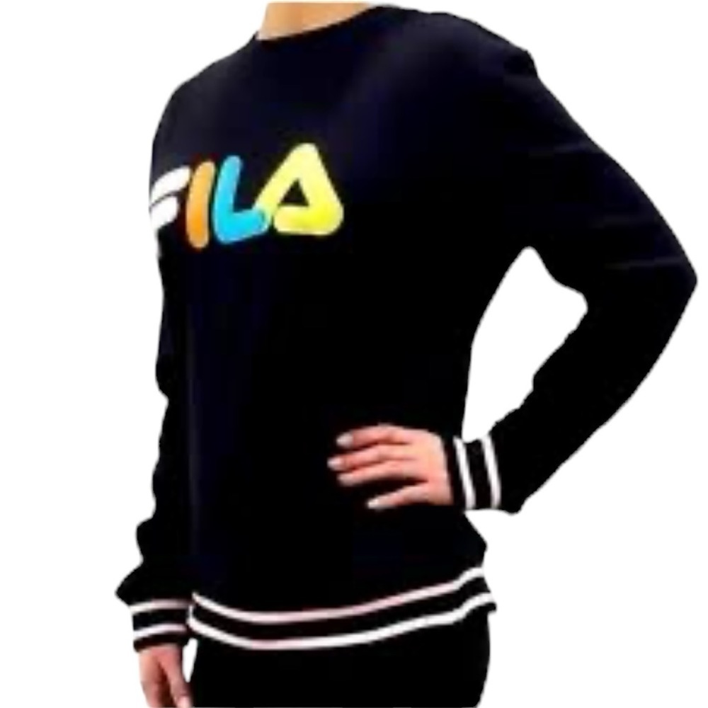 VINTAGE FILA Y2K Embroidered Crewneck Sweatshirt Large Black Excellent Condition